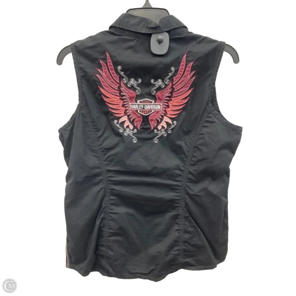 Harley-Davidson Black Sleeveless Blouse with Pink Wing Design